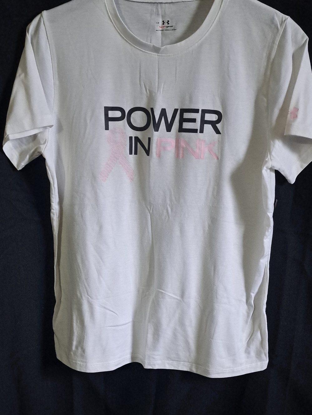 Under Armour White Tee with Pink 'Power in Pink' Graphic